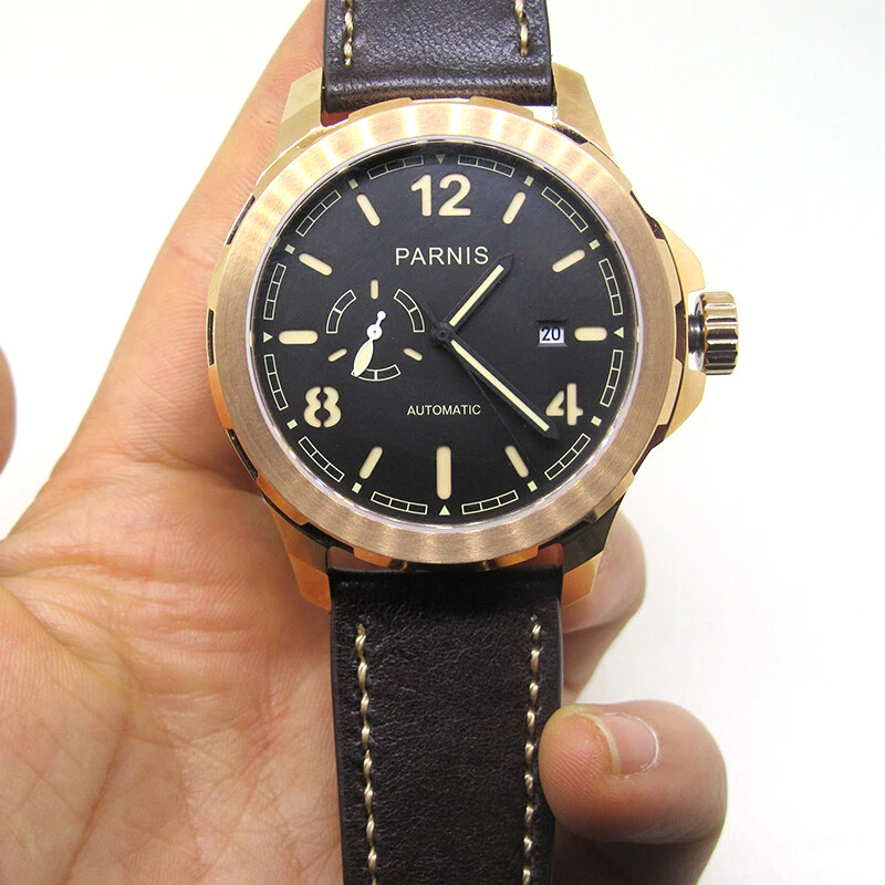 Reloj mecánico automático para hombre Parnis Miyota cristal de zafiro caja oro rosa Foto 2 de 4