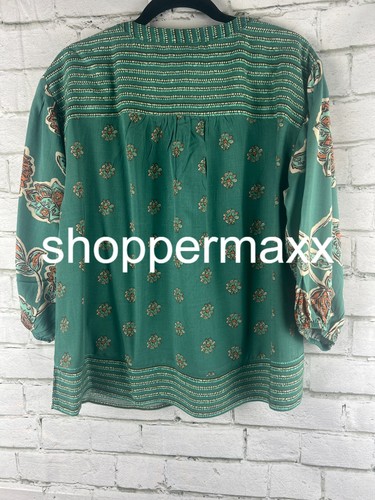 Women's Balloon 3/4 Sleeve Woven Top - Knox Rose, Floral, Green, S - Picture 6 of 7