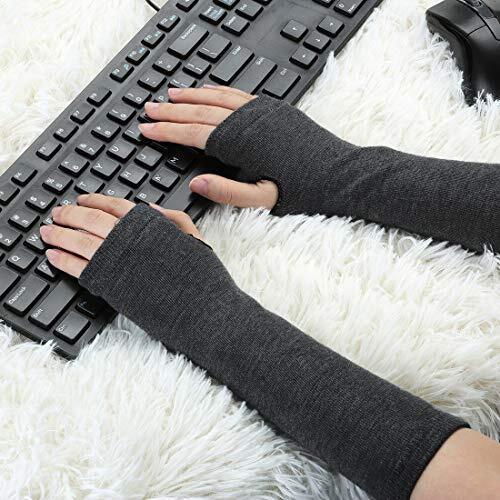 Women's Fingerless Gloves Printed Elbow Length Knitted Arm One Size Dark Gray - Picture 5 of 6