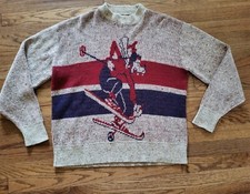 Vtg 70s Kennington Intarsia Knit Disney Goofy Ski Sweater 50" Chest