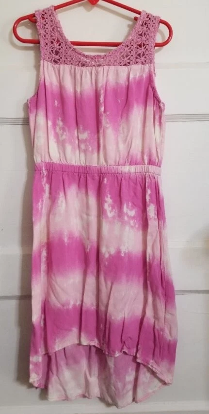 * MUDD Pink Tie Dye Crochet Rim Sleeveless Hi Lo Dress Girls Size 6X - Изображение 2 из 4