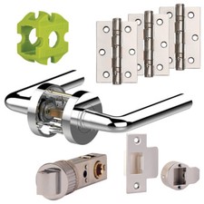 Jigtech Riva Door Handles Pack Hinges and Latch Pack Polished and Satin Chrome