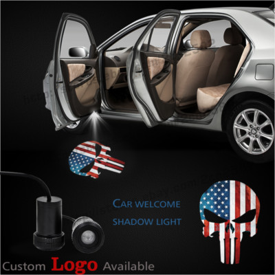 Punisher Skull USA American Flag Car Door LED Projector Laser Ghost Shadow Light