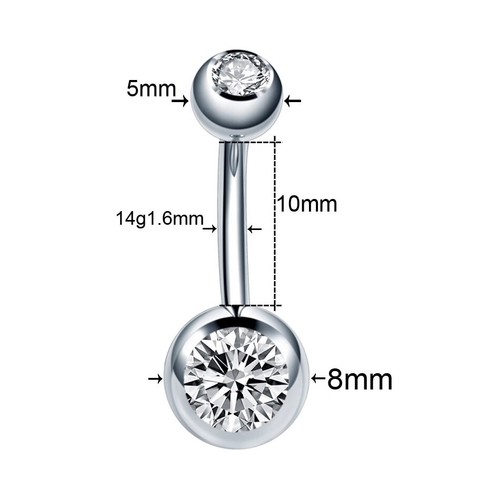 20x Stainless Steel Belly Bars DOUBLE CRYSTAL Gem Ball Navel Piercing Jewellery - Picture 3 of 4