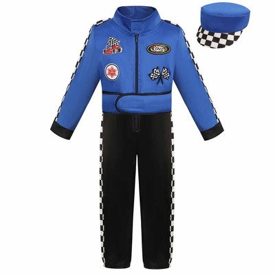 Girls Race Car Driver Costume Set - Pink Dress With Cap, Sunglasses & Flags For Halloween & Dress Up