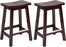 Bar Stools Set of 2 for Kitchen Counter Solid Wooden Saddle Stools 24-Inch Heigh
