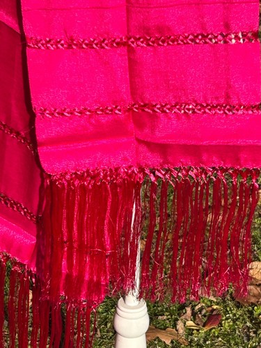 Fransen Rebozo Chalina Schal Handwebstuhl Sta. Maria Mexico 6,2x2 Deep Pink SM19 - Bild 4 von 9