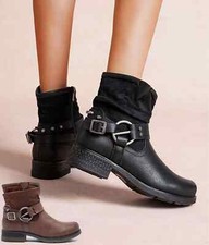 Damen Halbstiefel Stiefeletten Deco Riemchen Nieten Reißverschluss  F6615