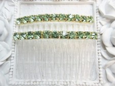 6 mm Green Rhinestones Side Hair Comb Pair, wedding comb, dance hair combs