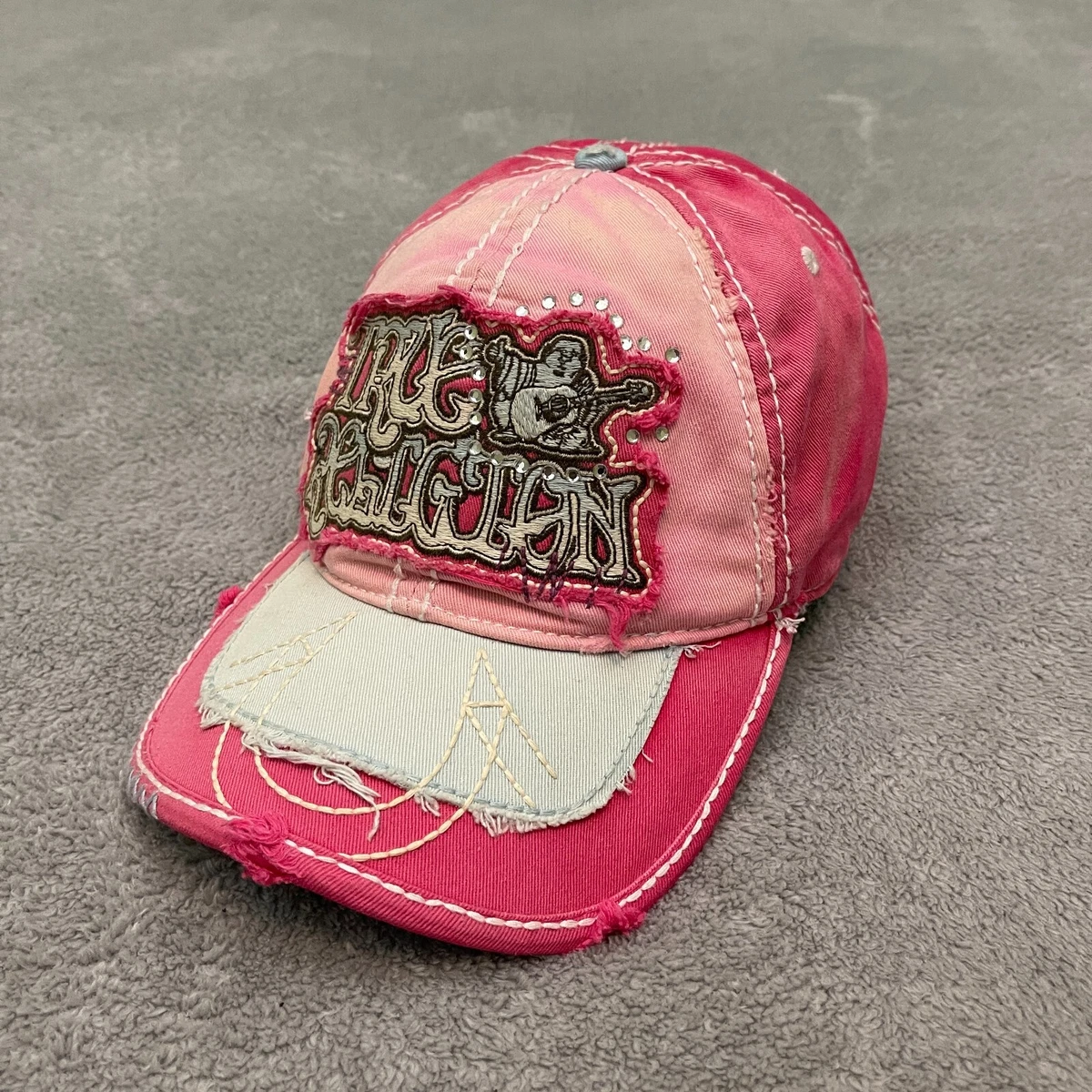 Y2K VTG True Religion Spell Out Hat Pink Embroidery Leather Strapback VINTAGE Y2K TRUE RELIGION LEATHER STRAPBACK HAT CAP vtg  main image 4