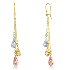 Wellingsale 14k Tri Color Gold Hanging Earrings (7 X 48mm)