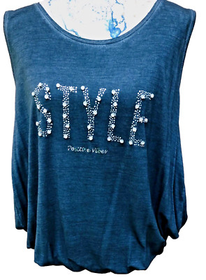 SALE NEUE MODE TREDY  TUNIKA SHIRT GLITZER STRASS NEU BLAU  Print  XXL 44 46 48 