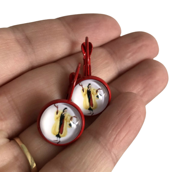 Disney Cruella DeVille leverback hook Earrings red Kal-Elle