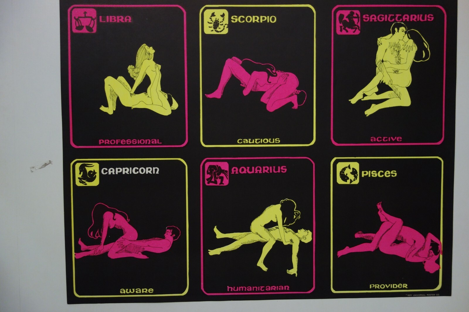 1971 UNIVERSAL POSTER CO. SERIGRAPH VINTAGE "SEX POSITION-KAMASUTRA" ZODIAC SIGN