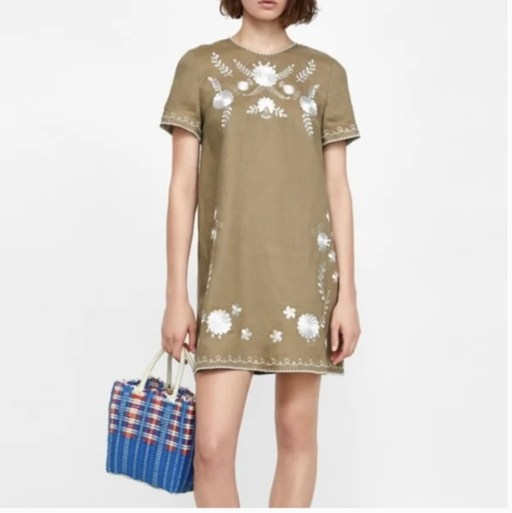 zara linen embroidered dress Tan Slim Fit Suit Pants main image 0