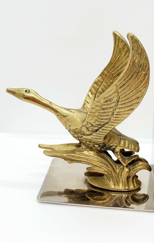 Vintage Solid Brass Flying Geese Bookends on Silver Steel Stands Uncommon - Picture 5 of 12
