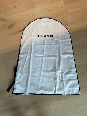 New Authentic CHANEL White Hanging Garment Bag Cotton Cover Black Ribbon Ties