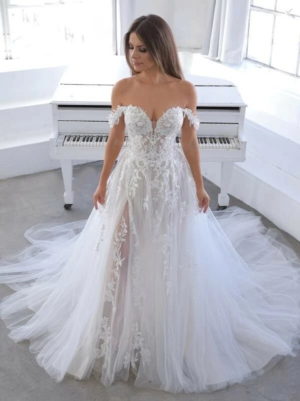 Long Sleeves Appliques Sheer Tulle Mermaid Lace Wedding Dresses Bridal Gowns  – Ballbella