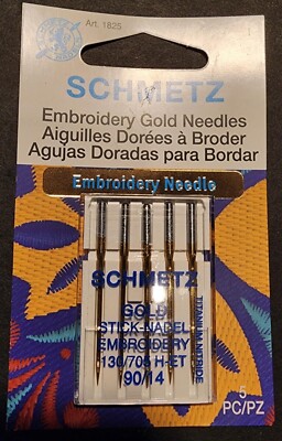 Schmetz EMBROIDERY GOLD Needles 130/705 H-ET: 90/14 - ART 1825 I - 5 PACK NEW!