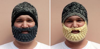 Knit Wool Beard Hat: black white gray beardo mustache head beanie