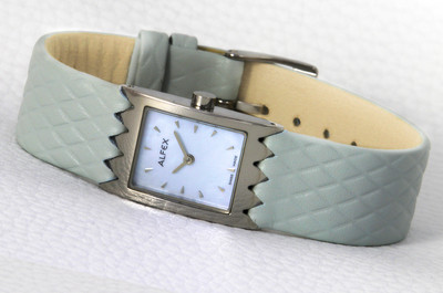 Women's Watch ALFEX 5467 Plum Design Swiss Made Steel Leather Band  Aqua-Hellblau