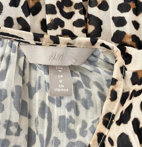H&M Leopard Animal Print Sleeveless Pleated Midi Dress Elastic Waist M (14-16) - Picture 9 of 9