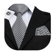 Mens Plaid Ties Classic Paisley Necktie with Handkerchief Cufflinks Set Busin...