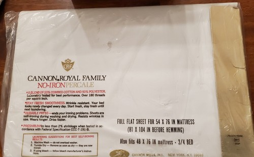 Vintage Cannon Royal Family cotton percale flat sheet Double Full white New - Picture 2 of 3