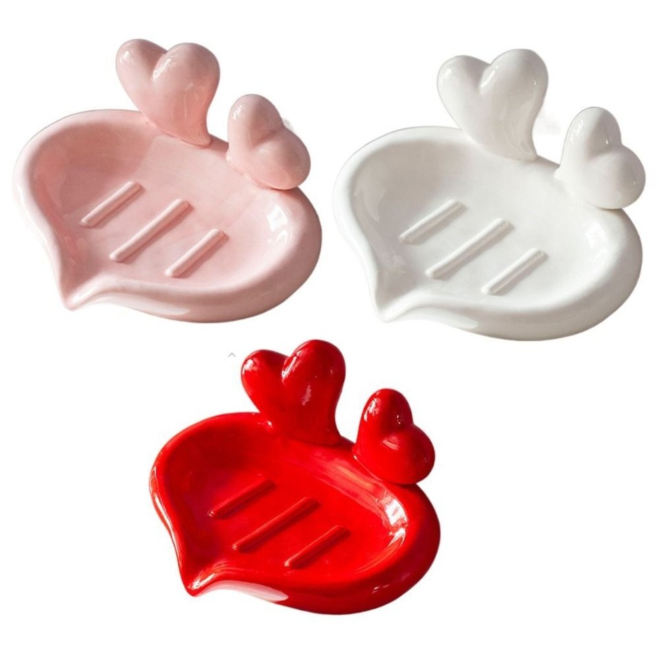 Self Draining Heartshaped Soap Box Ceramic Soap Drying Rack Drain Rack