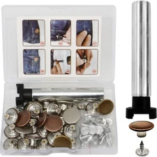 DIY Jeans Button Kit - 30 Metal Tack Buttons with Installation Tool 17mm
