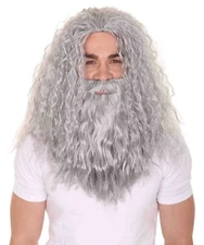 Halloween Fantasy Grey Wizard Wig Long Beard Cosplay Costume Fancy Dress HM-068