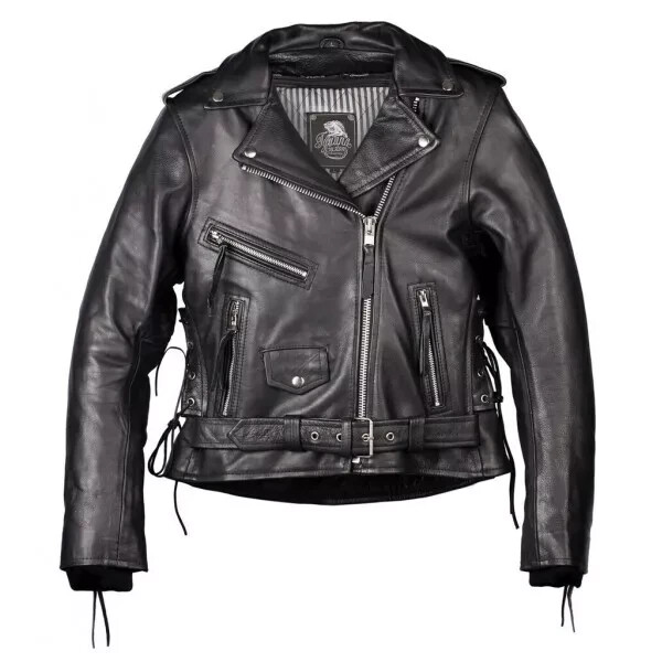 WOMEN'S DOUBLE-BREASTED BIKER LEATHER JACKET WITH CE PROTECTIONS