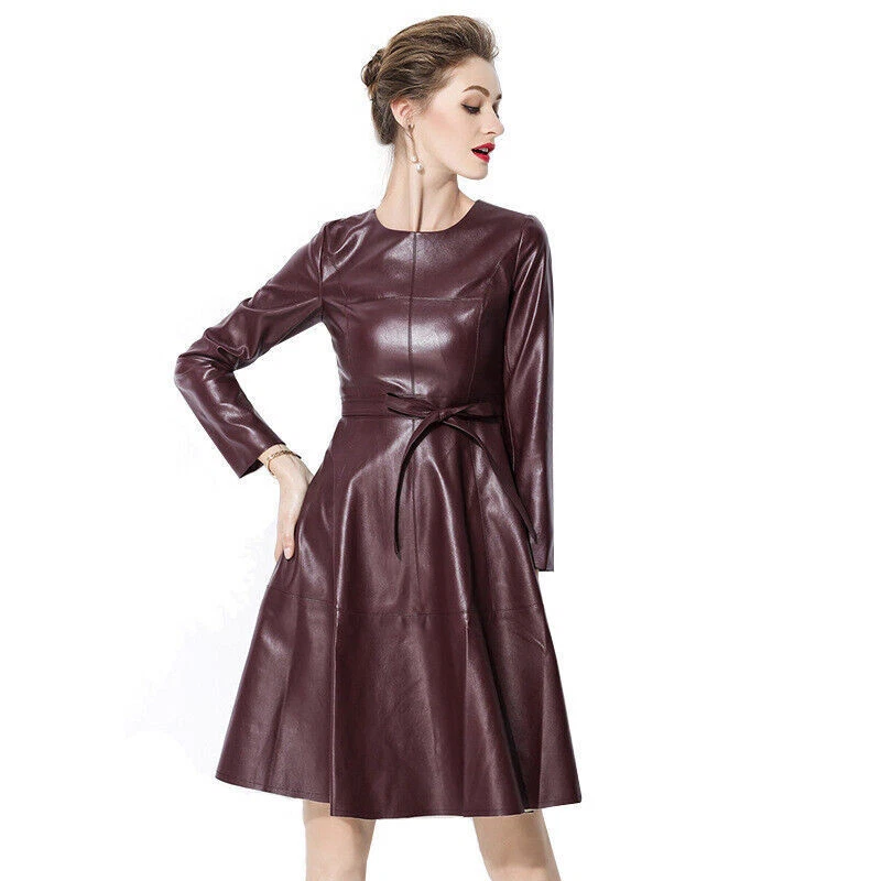 Robe En Cuir Pour Femmes Luxe NEUVE En Agneau Véritable Vêtements Décontractés - Photo 4/4