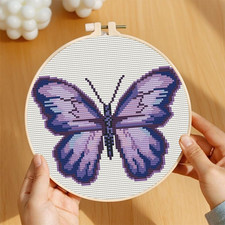 Purple Butterfly 11CT Stamped Cross Stitch Kits Easy for Beginners Child with Ho