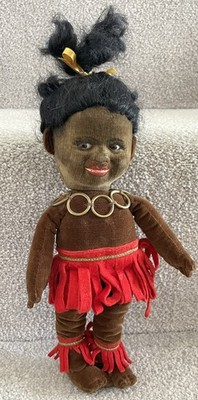 Antike Vintage Chad Valley Samt Südsee Inselbewohner Mädchen Puppe Britisch um 1920
