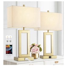 Gold Table Lamps Set of 2 with Dual USB Ports 3-Way Dimmable Touch Control LED