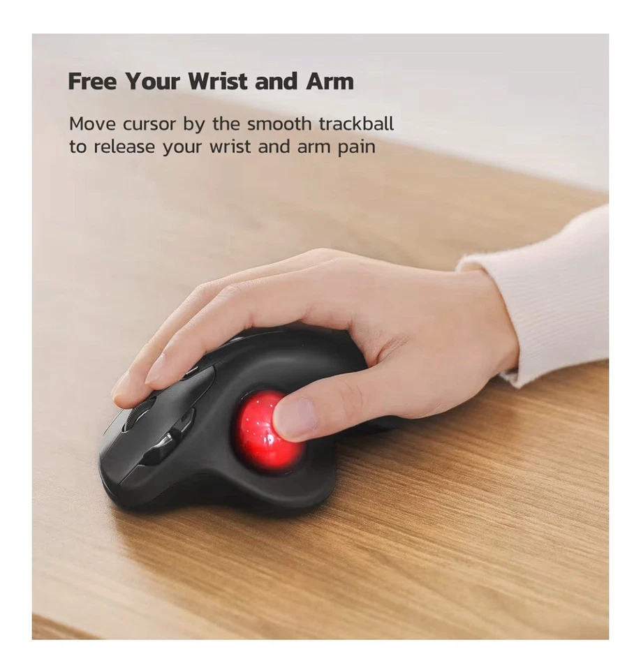 Nulea M501 Wireless Trackball Mouse Rechargeable Ergonomic Easy Thumb Control - Image 2 of 4