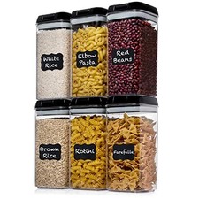 Airtight Food Storage Containers with Lids - 6 PC BPA Free Clear Plastic Black