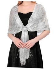 Shawls and Wraps for Evening Dresses, Womens A. Silver With Silver Buckle 