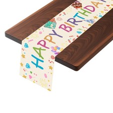 White Colorful Happy Birthday Party Linen Table Runner Decor 75x13 Inch