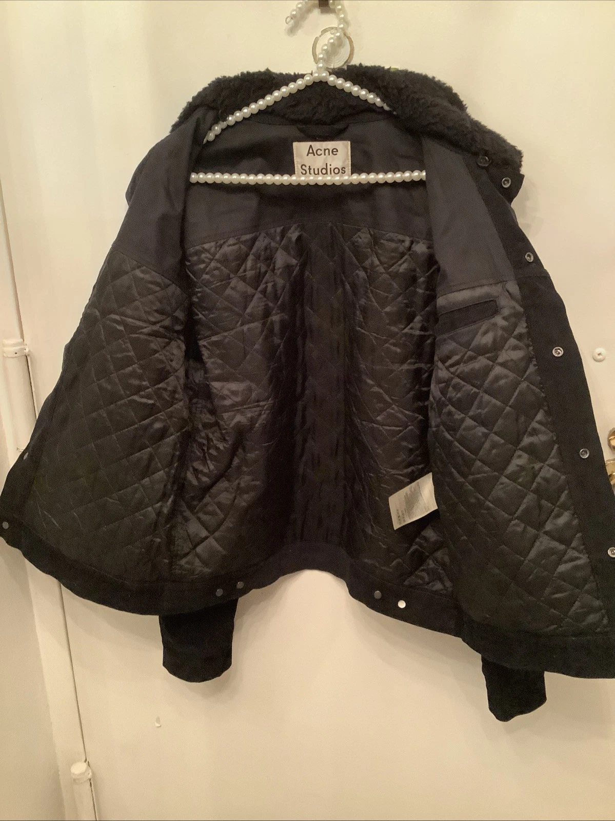 Acne Studios Black Corduroy Trucker Jacket Removable Fur Collar Snap Button Sz52 - product detail image 8