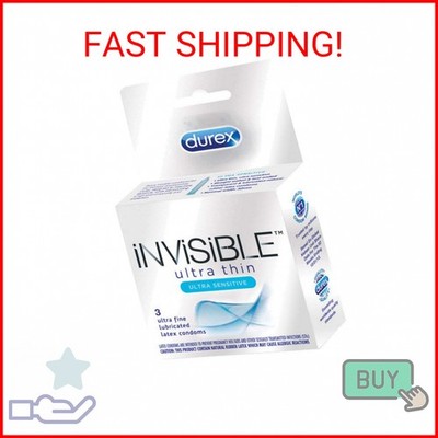 Durex Invisible Ultra Thin & Ultra Sensitive Premium Condoms, 3 Count