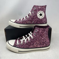 Wmns Converse Chuck Taylor All Star Hi Purple Glitter Shoe / A11137C / Size 6.5