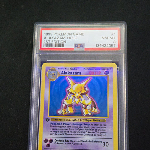 PSA 8 Alakazam 1/102 Base Set Shadowless Holo 1st Edition 1999 Pokemon