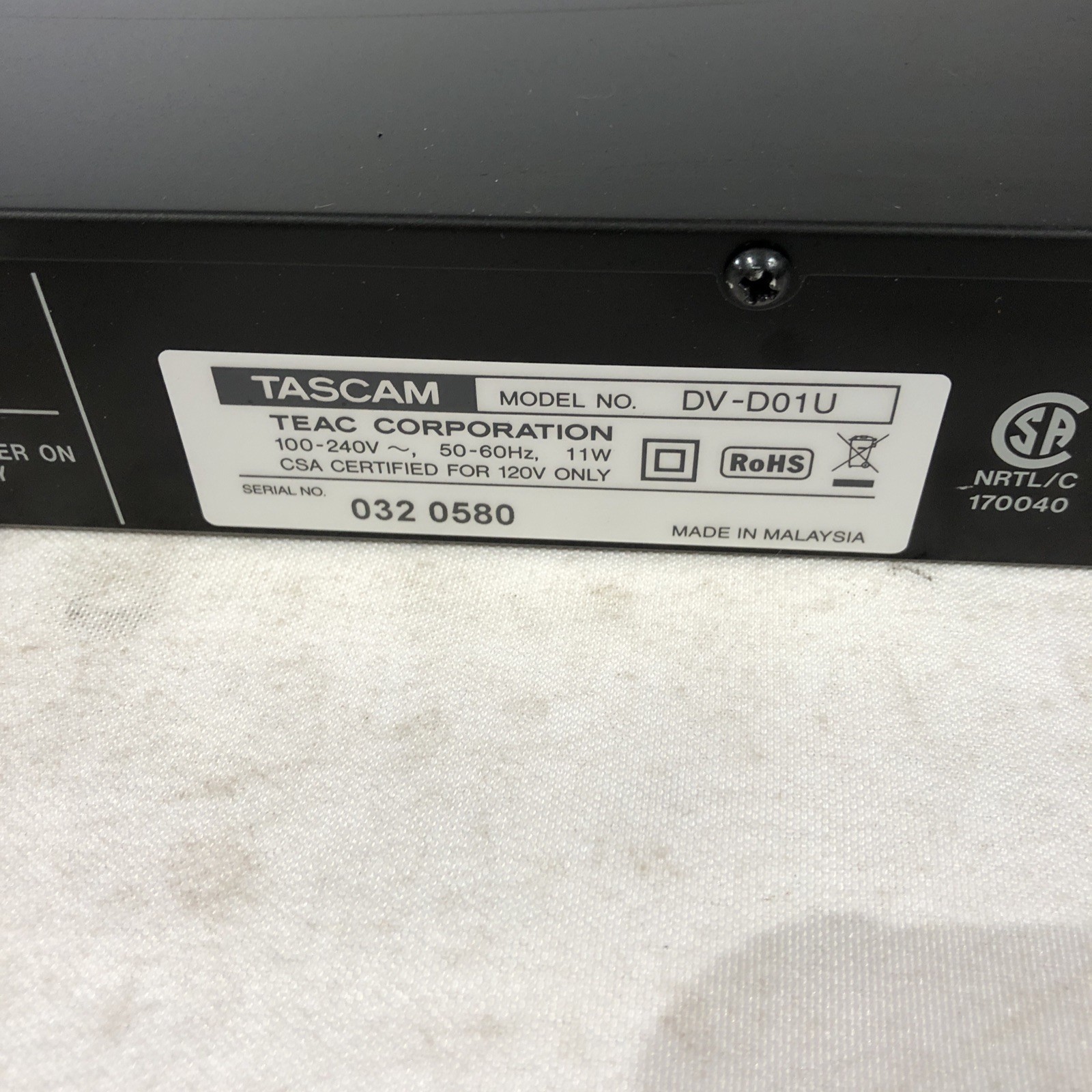 TASCAM DV-D01U Rackmount NTSC DVD Player, No Remote