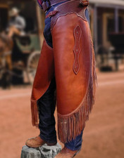 Handmade Leather Chaps: Western Yoke  Suede Fringe Western Riding Gear