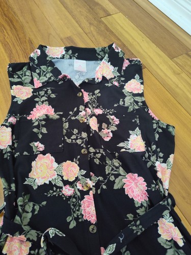 No Boundaries Women's Floral Full Button Polyester Sleeveless Dress Black M 7-9 - Picture 2 of 3