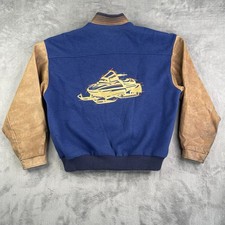 Vintage Shell Gasoline SNOWMOBILE OIL Jacket Mens XL Wool Leather Bomber Station