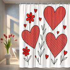 Cute Red Hearts Shower Curtain for Kids Bathroom Decor
