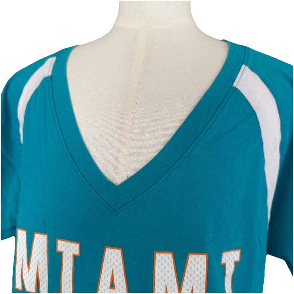 Majestic женщин L футболка Miami Dolphins NFL команды логотип v-образным вырезом Aqua белый Miami - Изображение 3 из 4